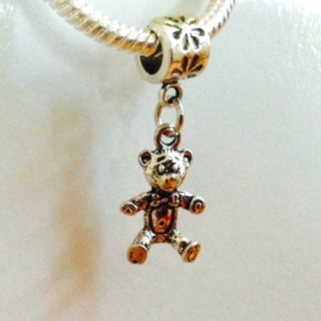 “Teddy Bear” Sterling Silver Plated Dangling Charm For European Style Bracelets